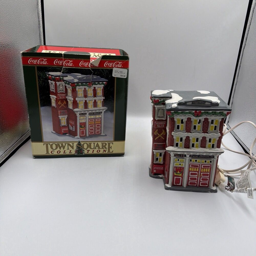 Coca Cola Coke Station #14 Firehouse Town Square Collection Lighted Fire Station
